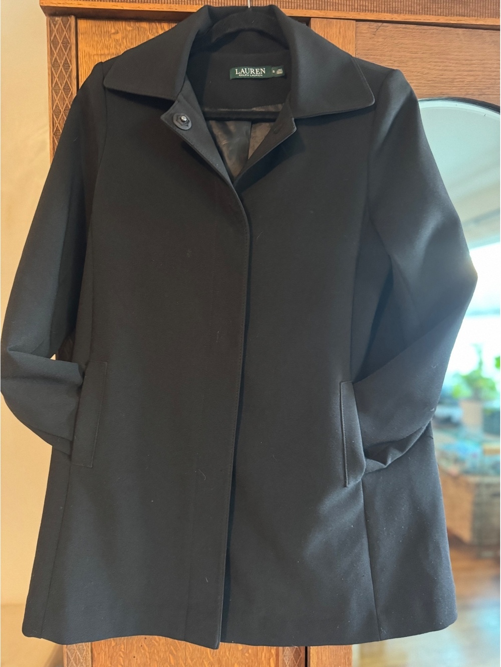 Lauren Ralph Lauren Black Wool Blend Pea Coat Jacket Classic Collared Sz S